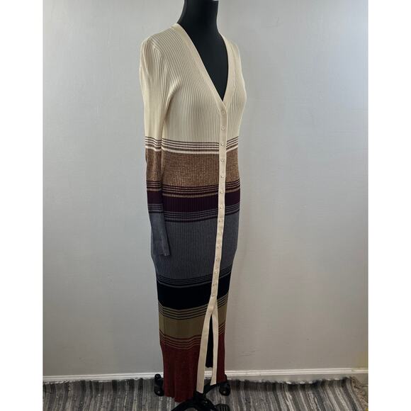 STAUD Shoko Sahara Beige VNeck Long Sleeve Ribbed Button Down Maxi Dress Size XL - Picture 6 of 10